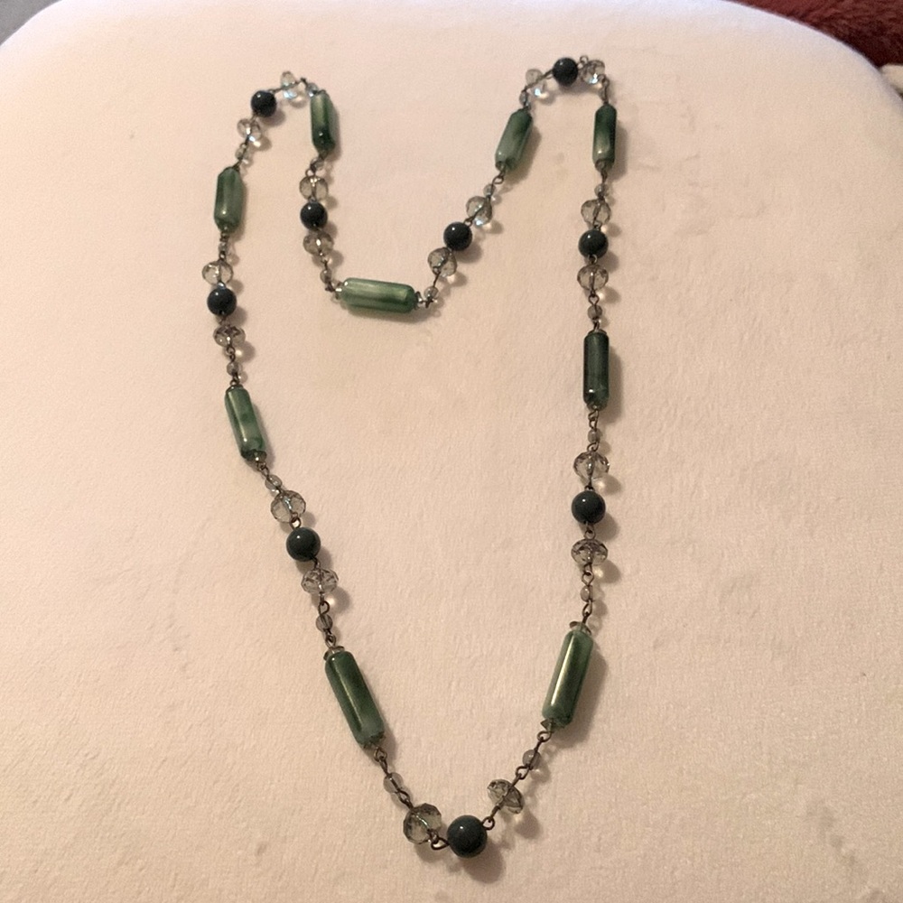 COPY - 17 1/2 inches long green & clear green bead necklace